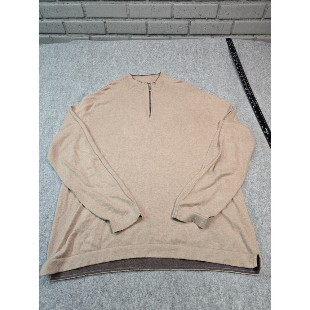 Tommy Bahama Sweater Mens XL Beige 1/4 Zip Cotton Cashmere